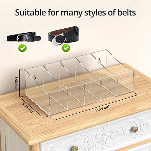 Belt Organizer, Acrylic Belt Storage Holder for The Closet and Drawer, 5 Compartments Belt Container Clear Display Case for Tie and Bow Tie - Image 2