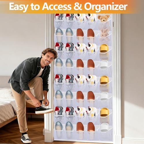 Over the Door Shoe Organizer, 40 Large Mesh Pockets Hanging Shoe Rack Organizer for Closet Behind The Door Storage Holder for Entryway Bedroom Dorm White - Image 7