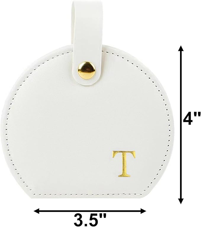 Travel Jewelry Case,Personalized Jewelry Box,Elegant Half-Moon Design with Personalized Golden Initial Case,Personalized Gifts for Women,Jewelry organizer;Personalized Gifts for Women or Friends(T)