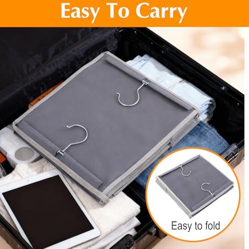 2 Pcs Hanging Closet Organizer, 6-Shelf Storage with 2 Side Pockets and Hooks, for Clothes Sweaters Shoes Accessories, Space-Saving for Dorm RV Small Closet, Grey - Image 6