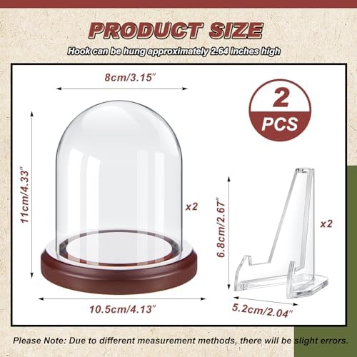 Beeveer 2 Pcs Glass Pocket Watch Display Dome 4.3'' x 3.2'' with Brown Base - Image 2