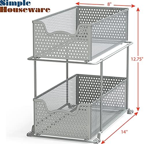 SIMPLE HOUSEWARE 2 Tier Sliding Cabinet Basket Organizer Drawer, Silver - Image 3