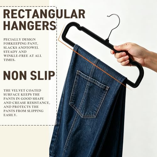 Pants Hangers Non Slip - 20 Pack Velvet Hangers for Closet - Thin Space Saving Clothes Hanger - Strong, Durable, Perchas Terciopelo with 360° Rotatable Hook for Jean, Tank Top, Bra, Shorts (Black) - Image 4