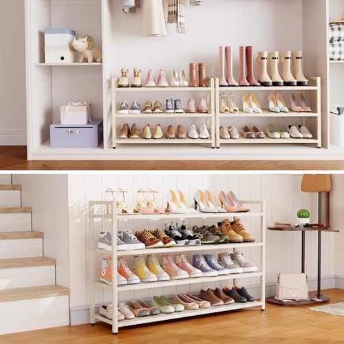 4-Tier Shoe Rack, Large Capacity Metal Free Standing Shoes Rack, Sturdy and Durable Shoe Organizer, Shoe Shelf for Closet, Entryway, Bedroom, for 24-28 Pairs, 42.1" W x 9.8" D x 27.6" H, White - Image 7