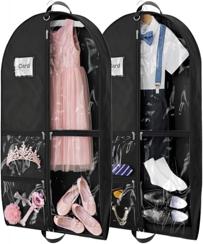 2Pack Dance Garment Bags for Dancers, 40" Garment Bags for Hanging Clothes with 3 Clear Zipper Pockets, Cheer Uniform Garment Bag for Suits, Travel & Sports Jersey, Cheer Uniform(Black, 2Pack 40") by Hopack