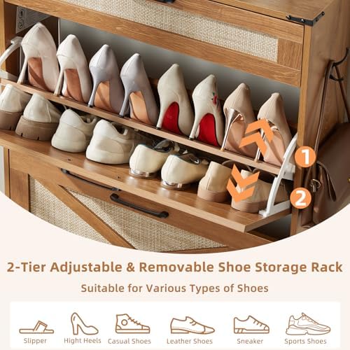 LEYAOYAO Rattan Shoe Cabinet Storage for Entryway with 2 Flip Drawers - Image 6