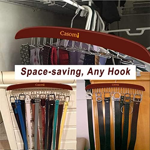 Tie Rack,24 Hook Tie Holder,360° Rotating,Foldable Metal Hooks,Tie Hanger Organizer for Closet Wooden Belt Storage Rack for Men Ties Belts Scarves Accessories(Red Brown) - Image 5