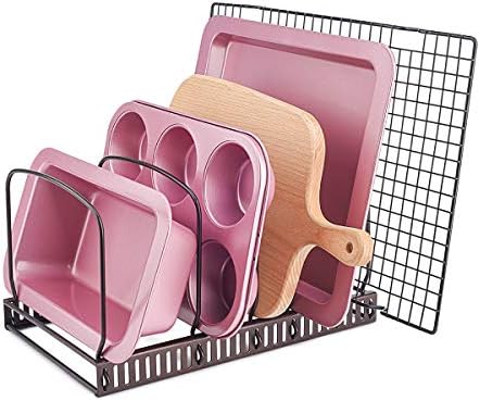 Toplife 10+ Bakeware Organizer Rack for Kitchen Bakeware, Cookware, Dinnerware, Cutting Boards, Plates, Pot and Pan Lids (Brown) by Toplife