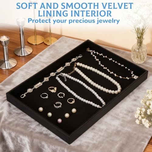 Rainmae 6 Pcs Velvet Stackable Jewelry Tray Showcase Display, Black - Image 4