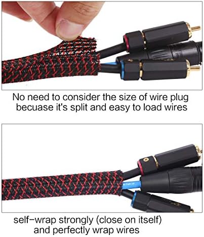 Alex Tech 10ft - 1/2 inch Cord Protector Wire Loom Tubing Cable Sleeve Split Sleeving For USB Power Cord Audio Video Cable – Protect Cat From Chewing Cords - Blackred - Image 2