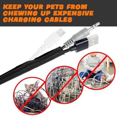Split Braided Sleeve Cable Management Wire Loom Cord Covers for High-Temperature Automotive Harness and Home Cable Management, 25ft - 1 inch Self-Wrapping Tubing Cord Protector - Image 6