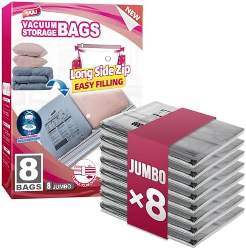 TAILI 8 Pack Vacuum Storage Bags, Jumbo LONG SIDE ZIP(39x28 inch), Clear by TAILI