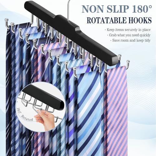 Tie Rack Hanger for Closet, Upgraded Tie Holder Organizer for Men, Black - Image 4