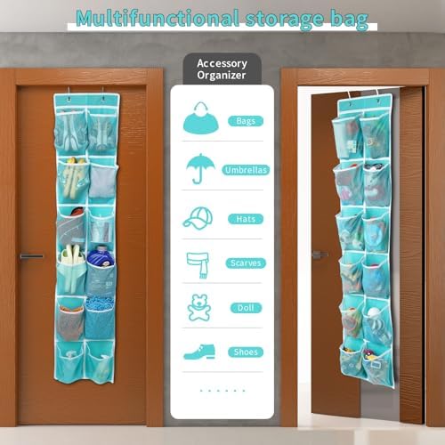 GOMAJI 2PK Over the Door 12 Large Pockets Hanging Shoe Organizer, Turquoise - Image 2