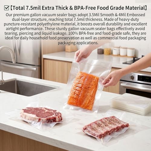 Vacuum Sealer Bags, 200 Pack Mixed Sizes 11"x16"+8"x12, Commercial Grade Airtight Food Bags, 6X Freshness Retention, Universal Fit All Clamp Sealers for Food Storage & Sous Vide Cooking - Image 4