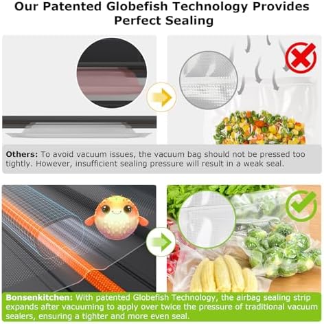 Bonsenkitchen Vacuum Sealer Machine with Globefish Technology, Low-Noise - Image 7