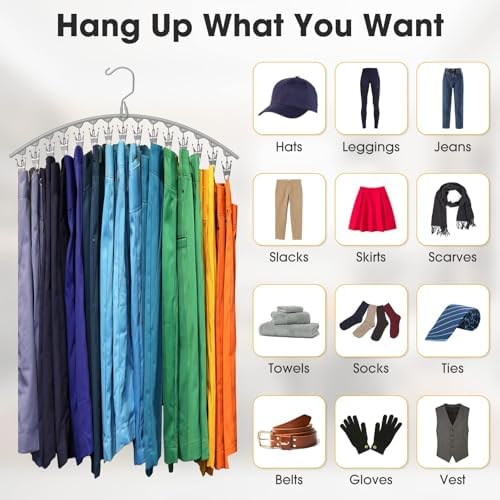Upgrade Skirt Pants Hangers with Clips, Metal Legging Organizer for Closet with 15 Cilps Holds 60 Leggings/Shorts/Jeans/Skirts Pants Hangers Space Saving Closet Organizers and Storage, Grey 4Pack - Image 3
