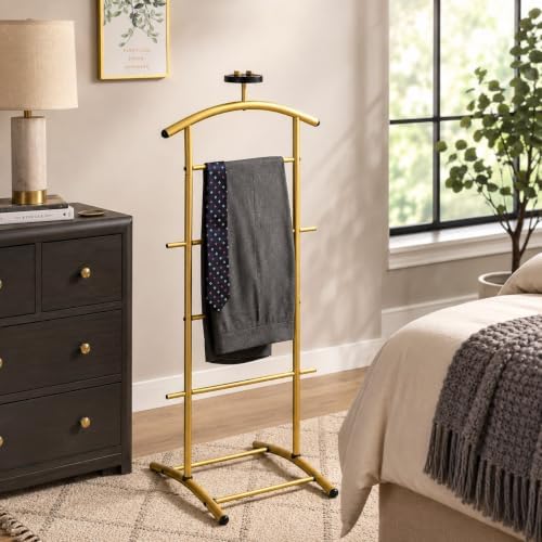 KB Designs - Suit & Tie Freestanding Valet Stand Clothing Organizer Rack, Gold by KB+Designs