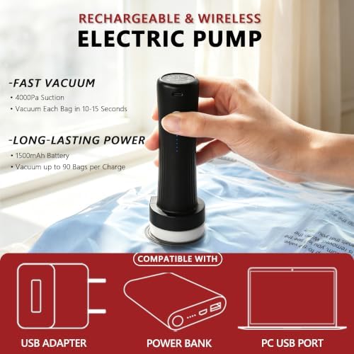 Travel Vacuum Bags for Clothing with Cordless Pump 30 Combo, Clear - Image 5
