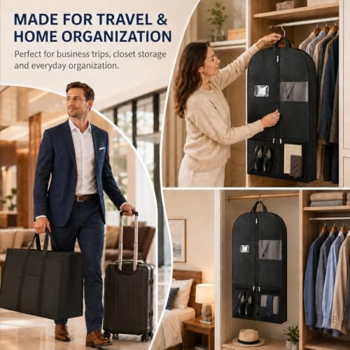 Road Trip Garment Covers, 2 Pack 43-Inch Black Bags with Rear Storage - Image 6