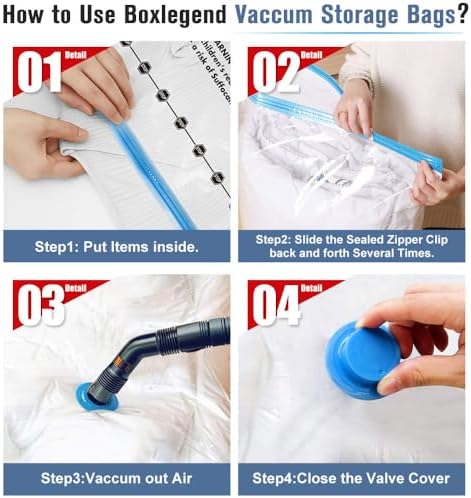 BoxLegend Vacuum Storage Bags with Large Hand Pump 24 Combo (1X-Jumbo, 4 Jumbo, 7 Large, 6 Medium, 6 Small) Thickened Vacuum Seal Bags for Clothing Blanket Pillow Comforters Bedding Quilt Coat - Image 4