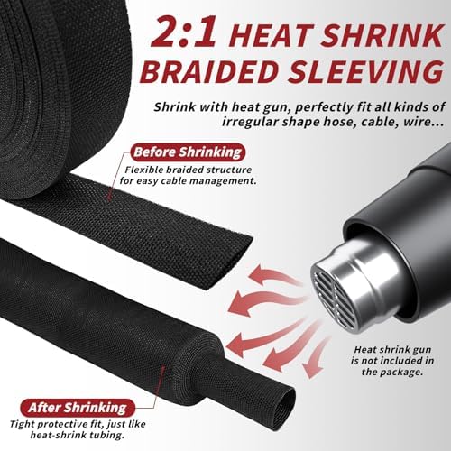 Oleitodh 66 ft 3/4 in 2:1 Heat Shrink Braided Sleeving, Black - Image 4