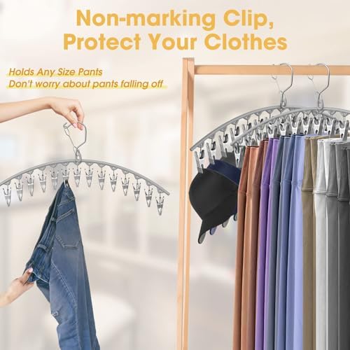 Upgrade Skirt Pants Hangers with Clips, Metal Legging Organizer for Closet with 15 Cilps Holds 60 Leggings/Shorts/Jeans/Skirts Pants Hangers Space Saving Closet Organizers and Storage, Grey 4Pack - Image 5