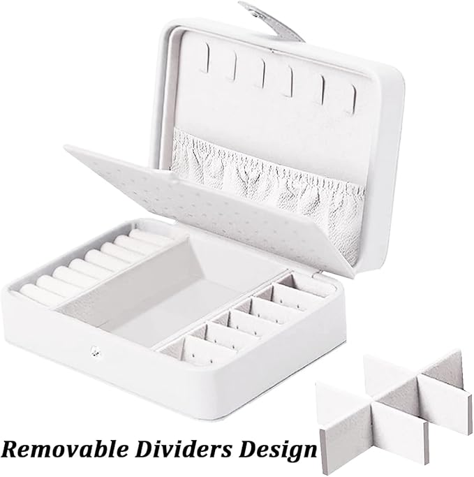 QBestry All-in-One Travel Jewelry Organizer for Women White | Small Jewelry Box with 68 Earring Holes | Compact Portable Jewelry Case for Earrings, Rings, Necklaces | Perfect Gifts for Mom Wife Girls
