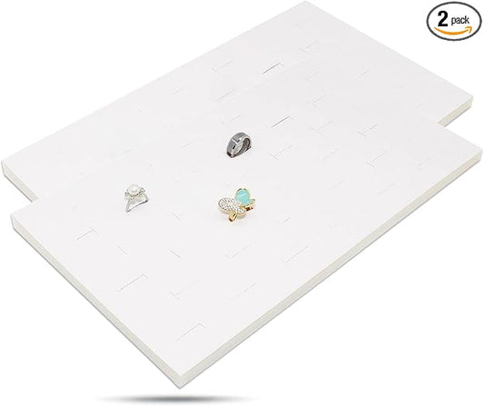 TheDisplayGuys For Your Modern Living 2-Pack 36-Ring Holders Velvet Foam Padding Jewelry Inserts - Tray/Case Liners - Retail Display, Storage (White) by The Display Guys