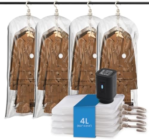 TAILI Hanging Vacuum Storage Bags Clothes, Coats, Jackets,4 Jumbo with Pump by TAILI