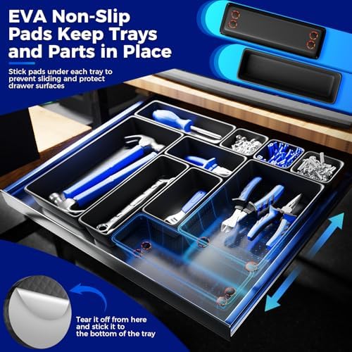 16 PCS Extra Small Parts Organizer Trays for Nuts, Bolts, Screws, Washers and Electrical Connectors, Desk Drawer Organzier Bins for Toolbox, Hardware Cabinet and Workbench (XS_16pcs_Black) - Image 4