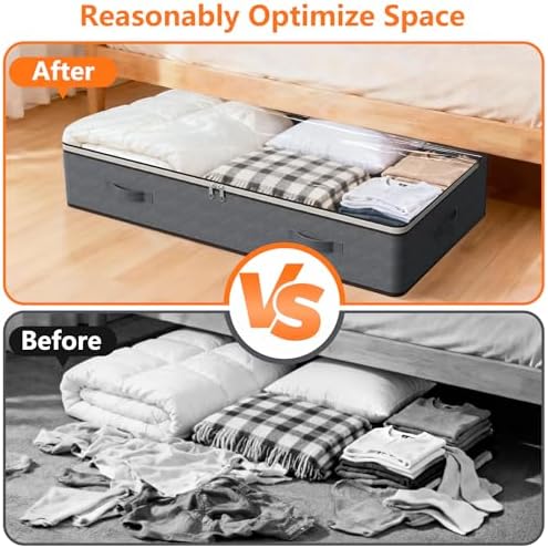 90L Under Bed Storage Containers,4-Pack Closet Organizer Storage Bins,Black - Image 6