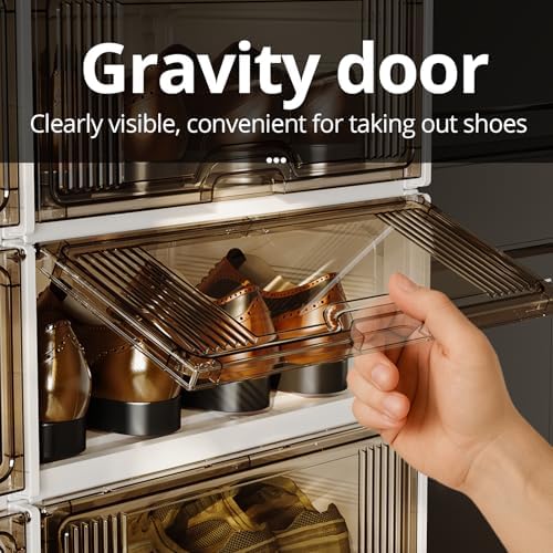 MAGINELS 6-Tier Shoe Rack,Expandable Plastic Shoe Cabinet. Shoe Storage with Door,Entryway, Closets, Hallway, and Bedroom.Accommodates Up to 24 Pairs of Shoes.Grey (2 BY 8) - Image 6