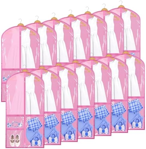 Geelin 14 Pcs Garment Bags for Dance PVC Clear, Pink by Geelin