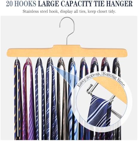 Tie Rack Hanger for Closet, Upgraded Tie Holder Organizer for Men, Wooden - Image 3