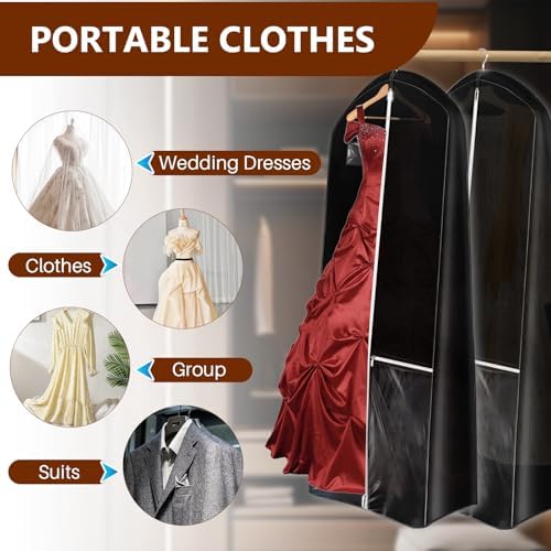 Dress Garment Bags, Black, 70'' Long for Travel - Image 3