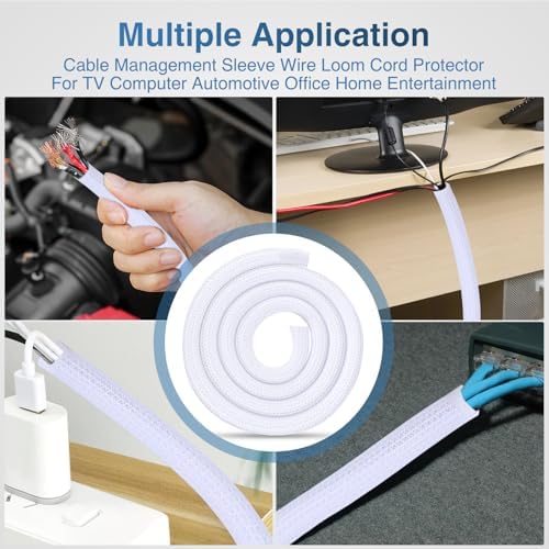 Nilight Cable Sleeve, 10ft-1inch Cord Management Sleeves White Wire Loom - Image 6