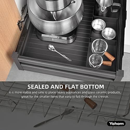 YOHOM Pull Out Cabinet Organizer – 17" W x 21" D Aluminum & Glass Drawer Organizer with Removable Dividers, Heavy Duty Pull Out Shelf for Kitchen Cabinets, Sliding Storage Tray, DIY Single Tier - Image 5