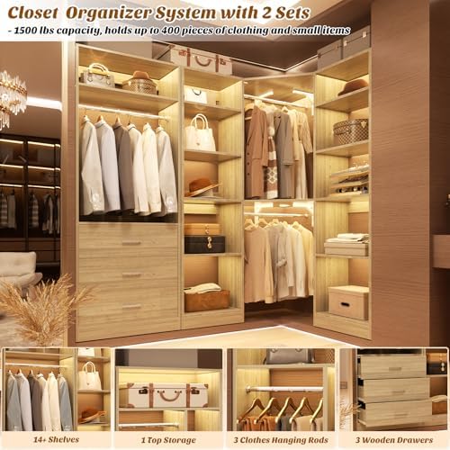 Besiost Corner Closet System with 3 Drawers, Corner Closet Organizer System - Image 4
