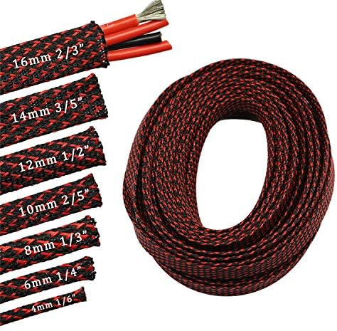 30ft PET Expandable Sleeving Wire Cable Sleeve (1/6", Red&Black) by CBAZY