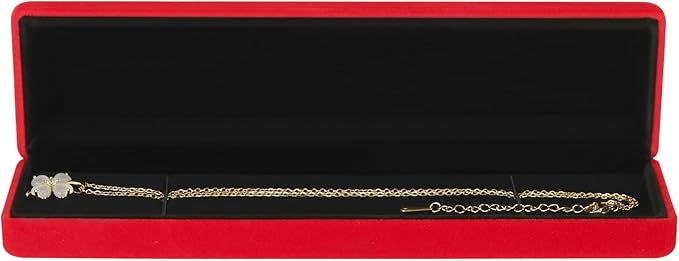 KUKUVR 2 Pieces Metal Velvet Necklace Bracelet Gift Box, Soft Lining Bracelet Pendant Long Chain Organizer Holder Display Case for Wedding Engagement Birthday Anniversary (Red)