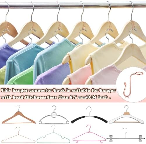 Sankoly 50 Pieces Hanger Connector Hooks Metal Hanger Extender Hooks Stable Clothes Hangers Connector for Different Clothes Hangers, 8.7 mm/0.34 Inch Hole Diameter,Rose Gold - Image 3