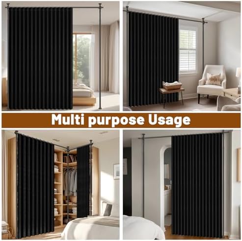 100% Blackout Room Divider Curtains Sets Black 1 Panel W100 x L96in No Drill Curtain Rods(H) 43-120×(W) 35-100 in for Bedroom Privacy Partition Separator - Image 5