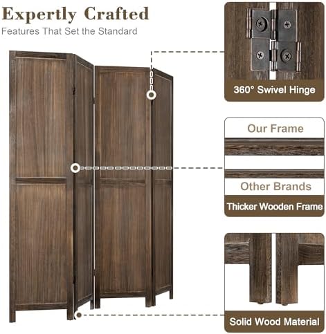 WelFurGeer 4 Panel Room Divider Screen - 360° Adjustable Folding Panels for Privacy, Bedroom, Living Room & Patio, Handcrafted Decorative Room Divider, Freestanding Divider for Room Separation (Brown) - Image 3