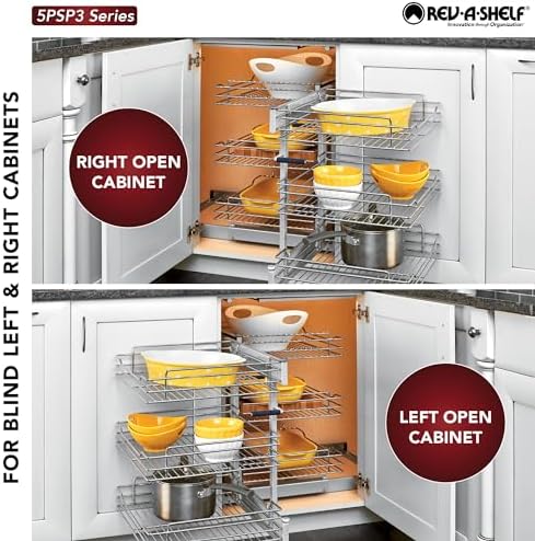 Rev-A-Shelf Chrome 3-Tier Wire Pullout Organizer with Soft-Close for Blind Corner Kitchen/Bathroom Cabinets, Adjustable 6-Basket Storage System, Min Opening Width of 15", 5PSP3-15SC-CR - Image 5