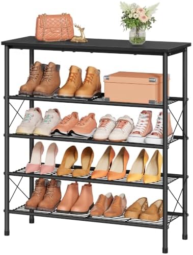 Tajsoon 5 Tier Shoe Rack Organizer for 16-20 Pairs of Shoes, Black by Tajsoon