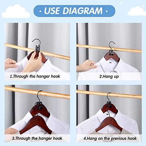 Unittype 100 Pcs Black Plastic Heavy Duty Clothes Hanger Connector Hooks, Space Saving, Cascading - Image 3