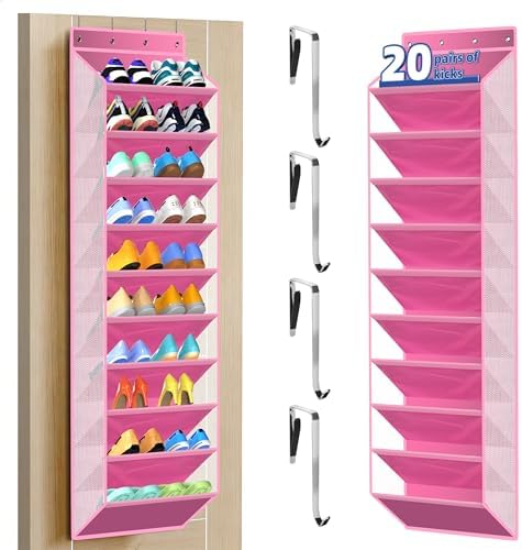 PAULONE 10-Pocket Multi-Use Over the Door Organizer, Heavy Duty 95lbs Capacity with Breathable Mesh, Versatile Hanging Storage for Shoes, Toys, Office Supplies-Classic (Blush Pink, 10-Shelf,) by Unknown