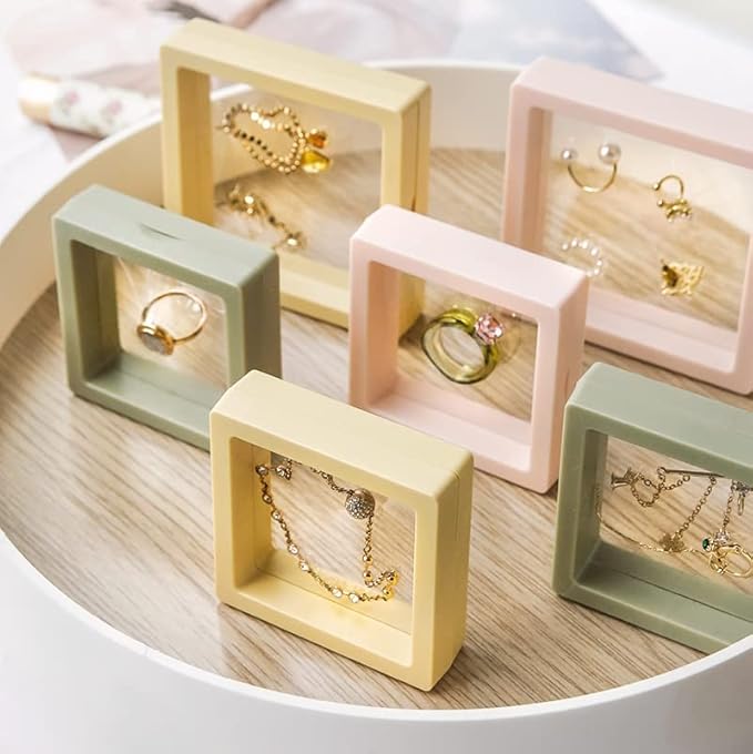 12PCS 3D Floating Frame Display Stand, Jewelry Box, Gift Box, Ornament Organizer, Small Travel Jewelry Box, PE Film Anti-Oxidation, Suspended Display Box Stackable (2.75*2.75，Type 5)