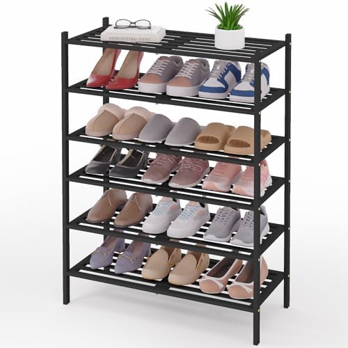 Smiry Bamboo Shoe Rack, 5 Horizontal Slats, 6 Tier - 26.8" Wide, Black by Smiry